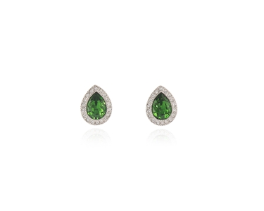 Cachet Swarovski Crystal  Talma Pierced Earrings Rhodium Fern Green