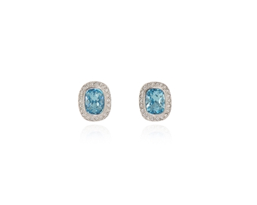 Cachet Swarovski Crystal  Ganya Pierced Earrings Rhodium Aquamarine