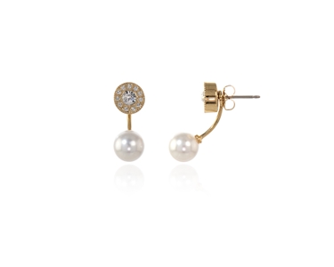 Cachet Swarovski Crystal  Disco Pierced Earrings Gold pearl white
