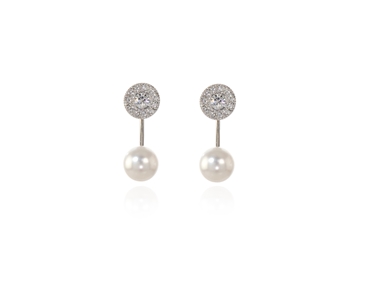 Cachet Swarovski Crystal  Disco Pierced Earrings Rhodium pearl white
