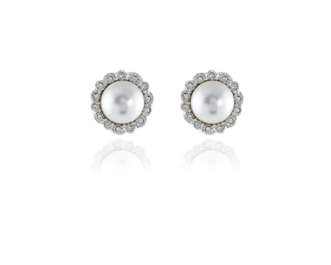 Pearl Florentine Clip Earrings Rhodium