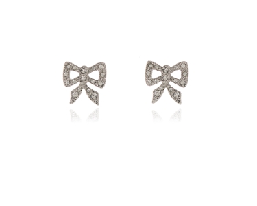 Cachet Swarovski Crystal  Cute Bow Pierced Earrings Rhodium