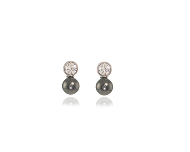 Cachet Swarovski Crystal  Mim Pearl Earrings Rhodium