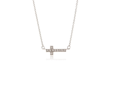 Cachet Swarovski Crystal  Long Cross Necklace Rhodium
