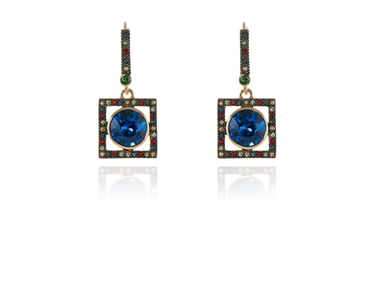 Cachet Swarovski Crystal  Thisbe Pierced Earrings Gun Metal Capri Blue