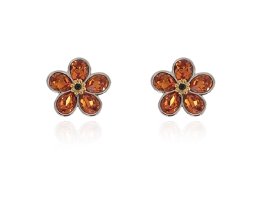 Cachet Swarovski Crystal  Forget-Me-Not Clip Earrings Rhodium Tangerine