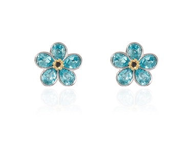 Cachet Swarovski Crystal  Forget-Me-Not Clip Earrings Rhodium Light Turquoise