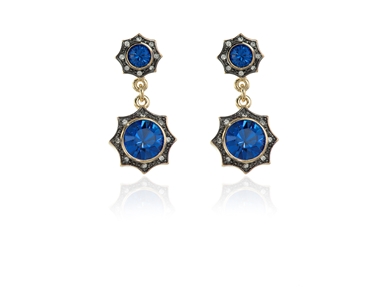 Cachet Swarovski Crystal  Becka Drop Pierced Earrings Gun Metal Capri Blue