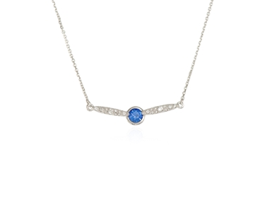 Cachet Swarovski Crystal  Lara Bar Pavee Necklace Rhodium Sapphire